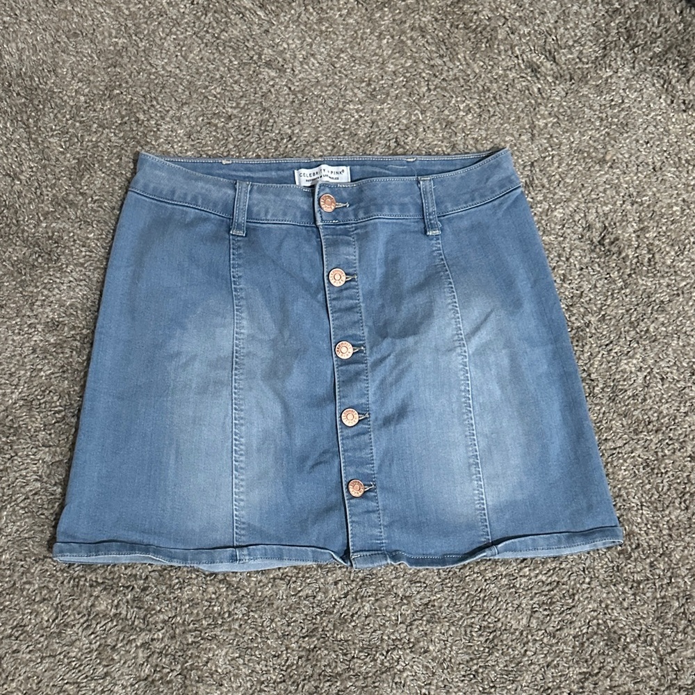 Celebrity Pink Denim Button-Front Mini Skirt